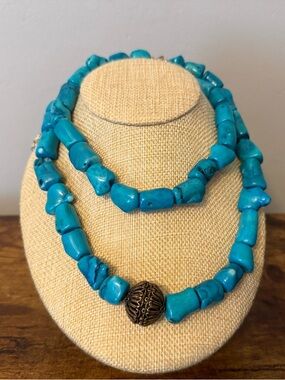 Barse Turquoise Chunky Double Strand Necklace